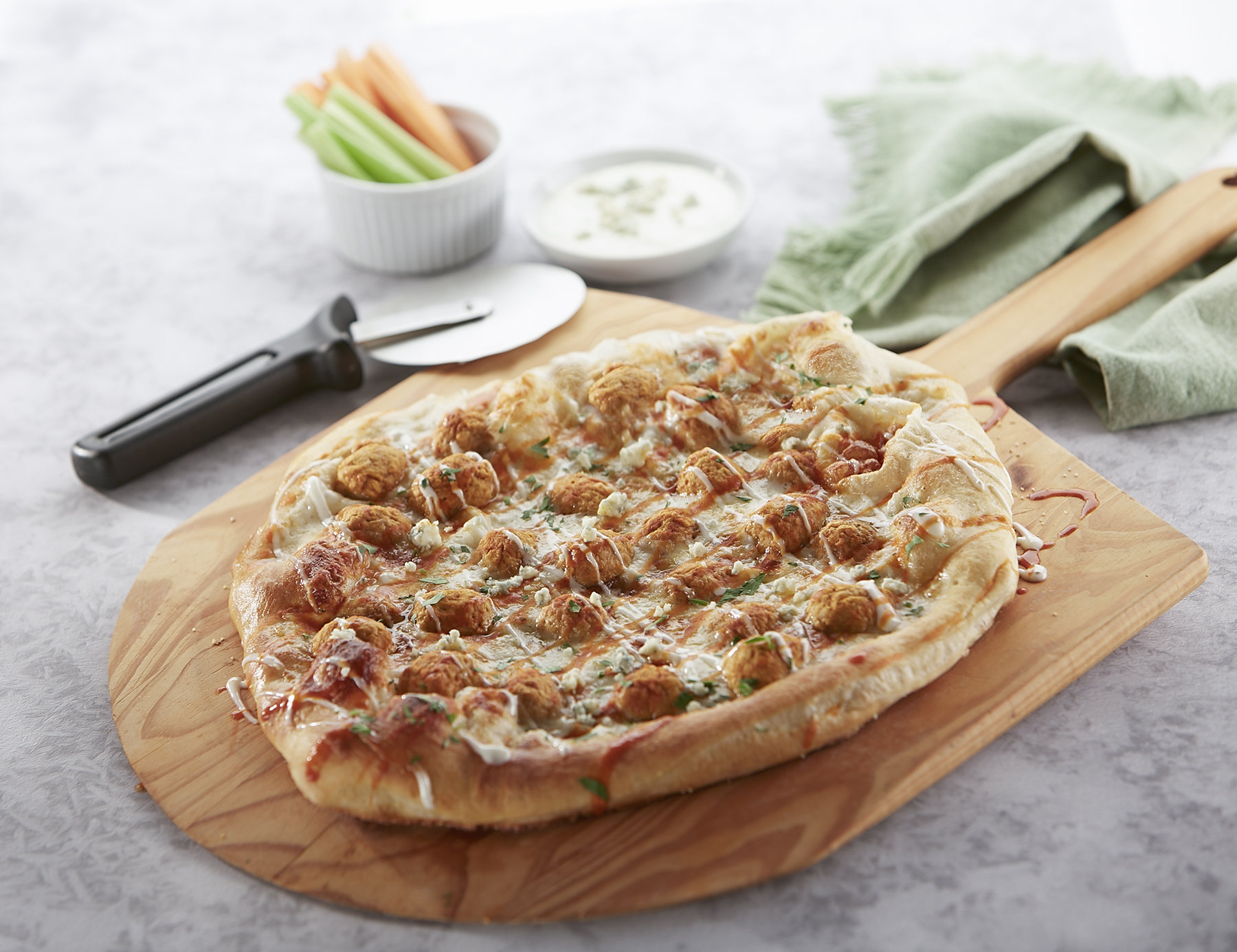 Buffalo Style Chicken Meatball Pizza