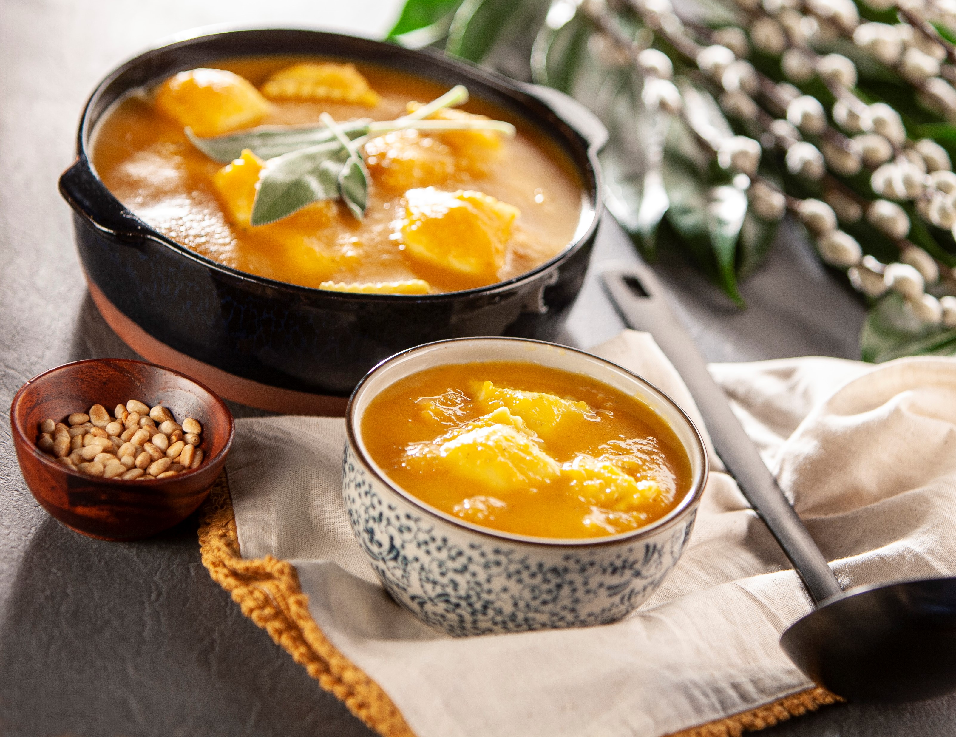 Butternut Squash Soup with Four Cheese Ravioli
