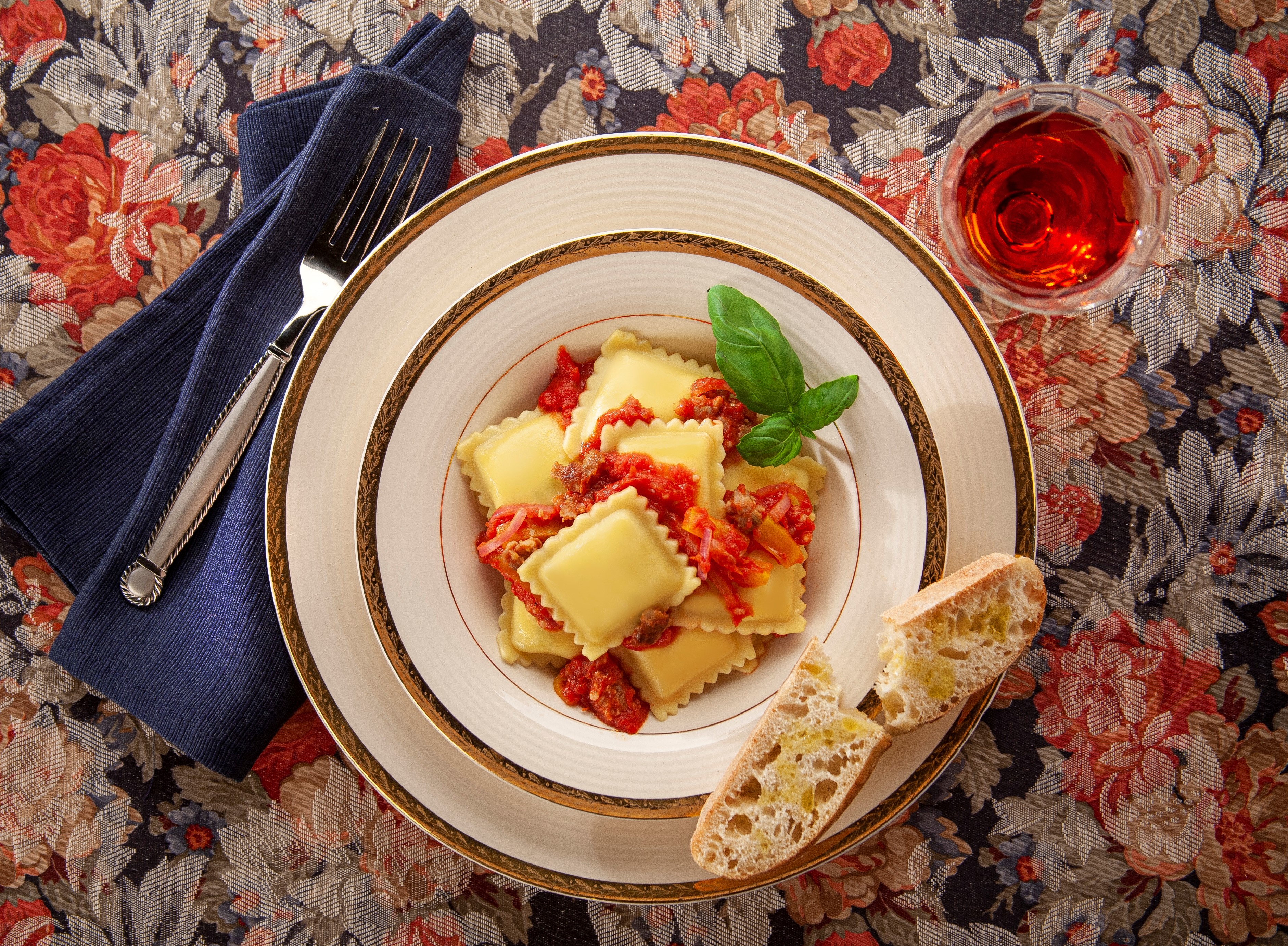 Four Cheese Ravioli with Spicy Arrabbiata Sauce and Italian Sausage