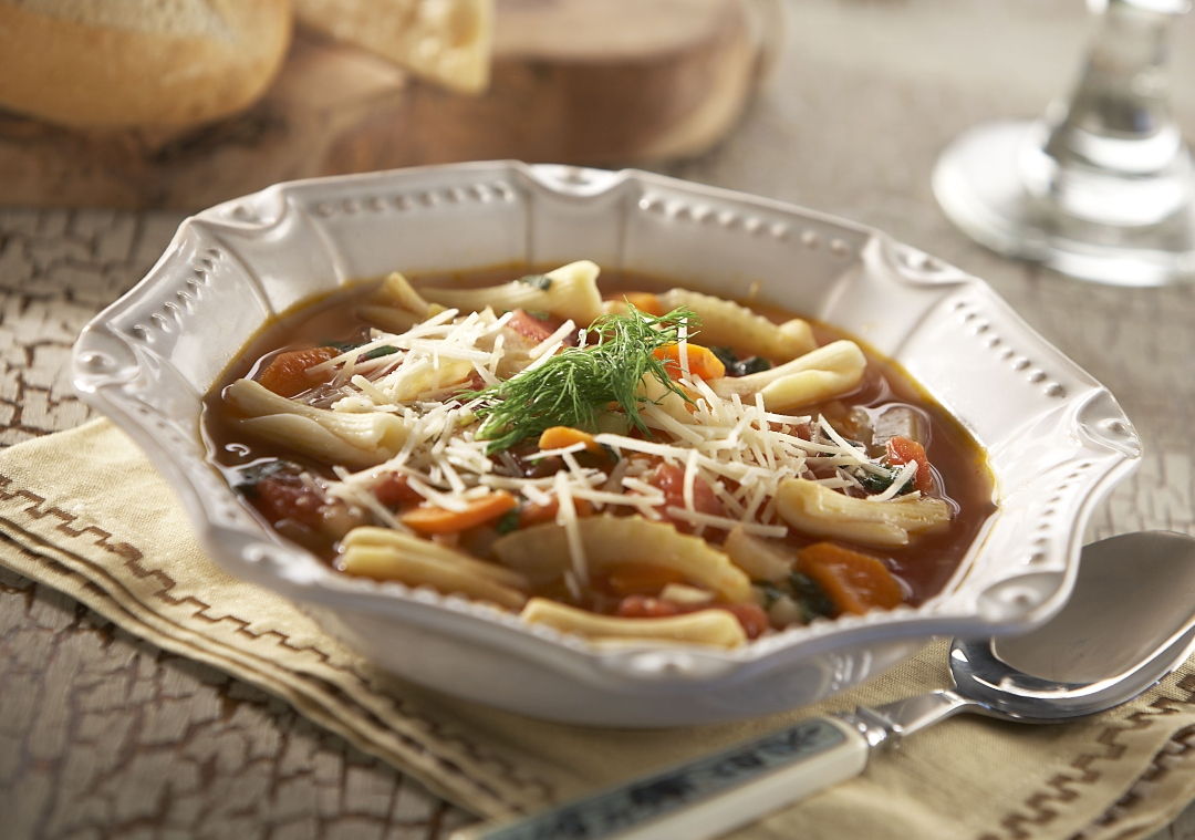 Cavatelli Vegetable Soup with Parmesan Broth