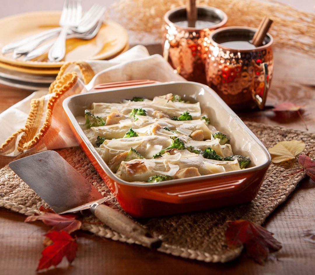 Oven Baked Chicken, Broccoli, Alfredo Manicotti 