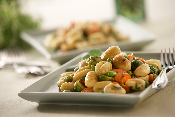 Gnocchi with Edamame, Carrots, and Brussels Sprouts