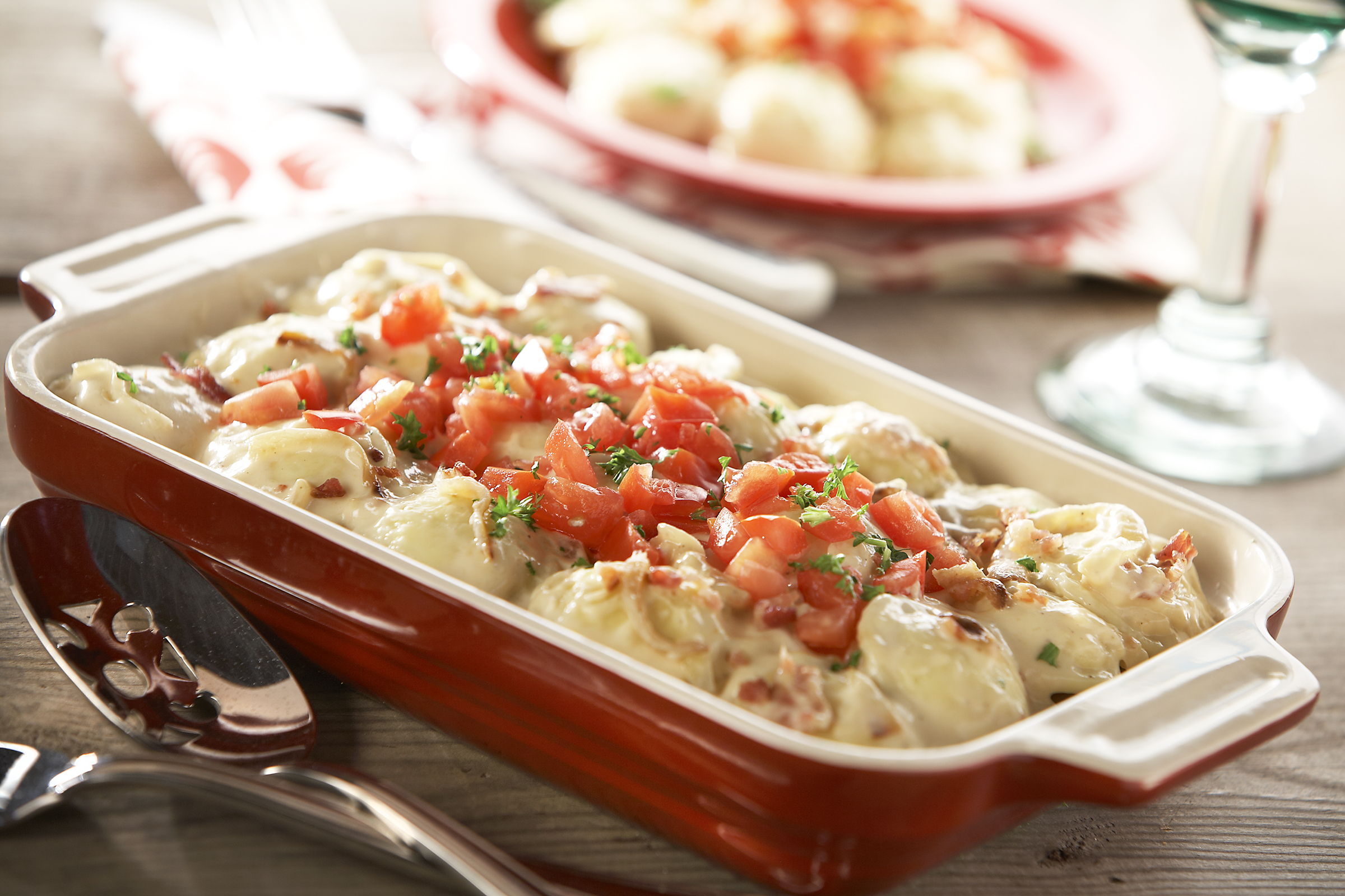 Mini Rounds® Cheese Ravioli, Bacon, and Onion Bake