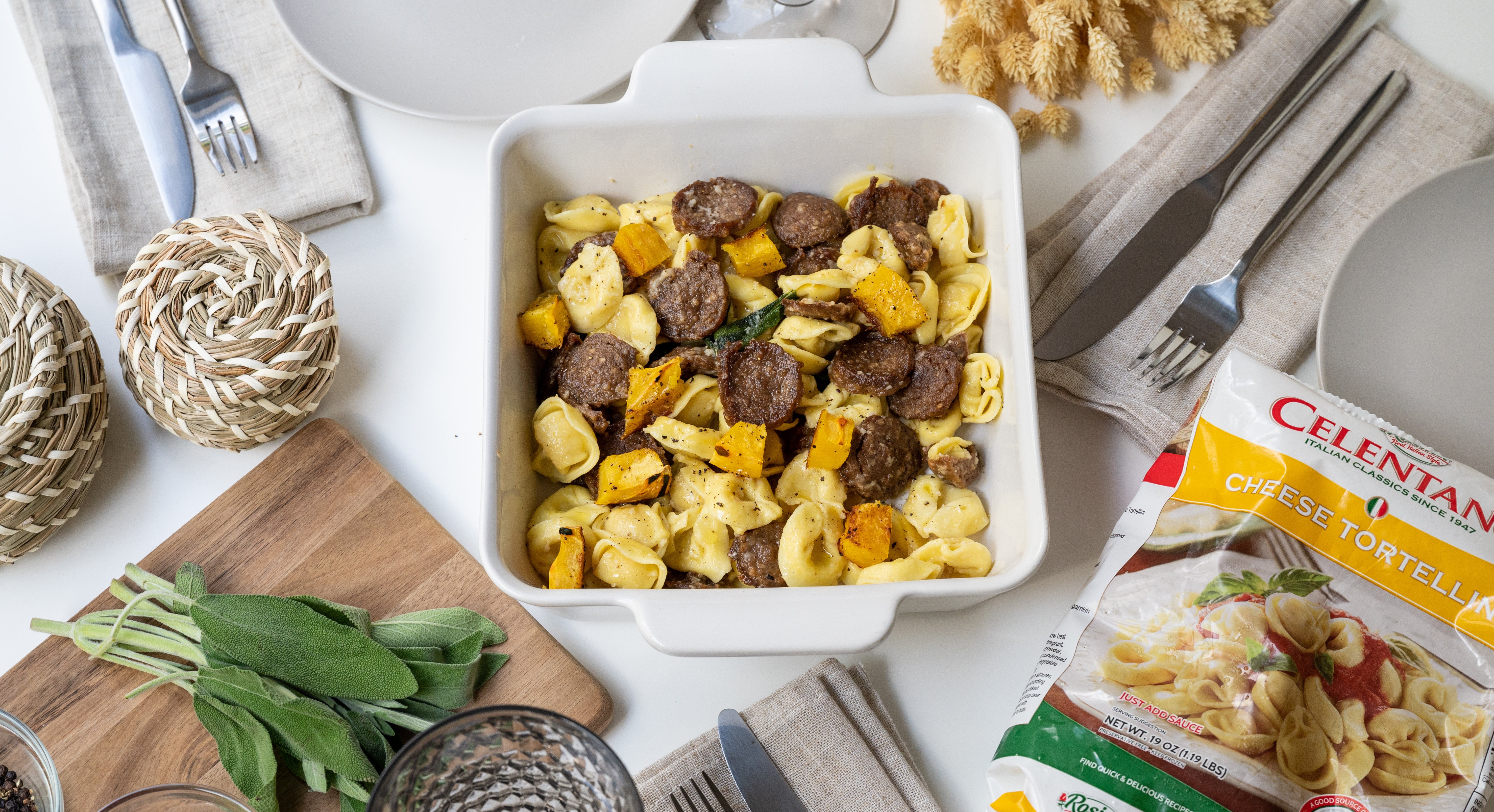 Cheese Tortellini with Acorn Squash, Angus Meatballs & Brown Butter Sauce