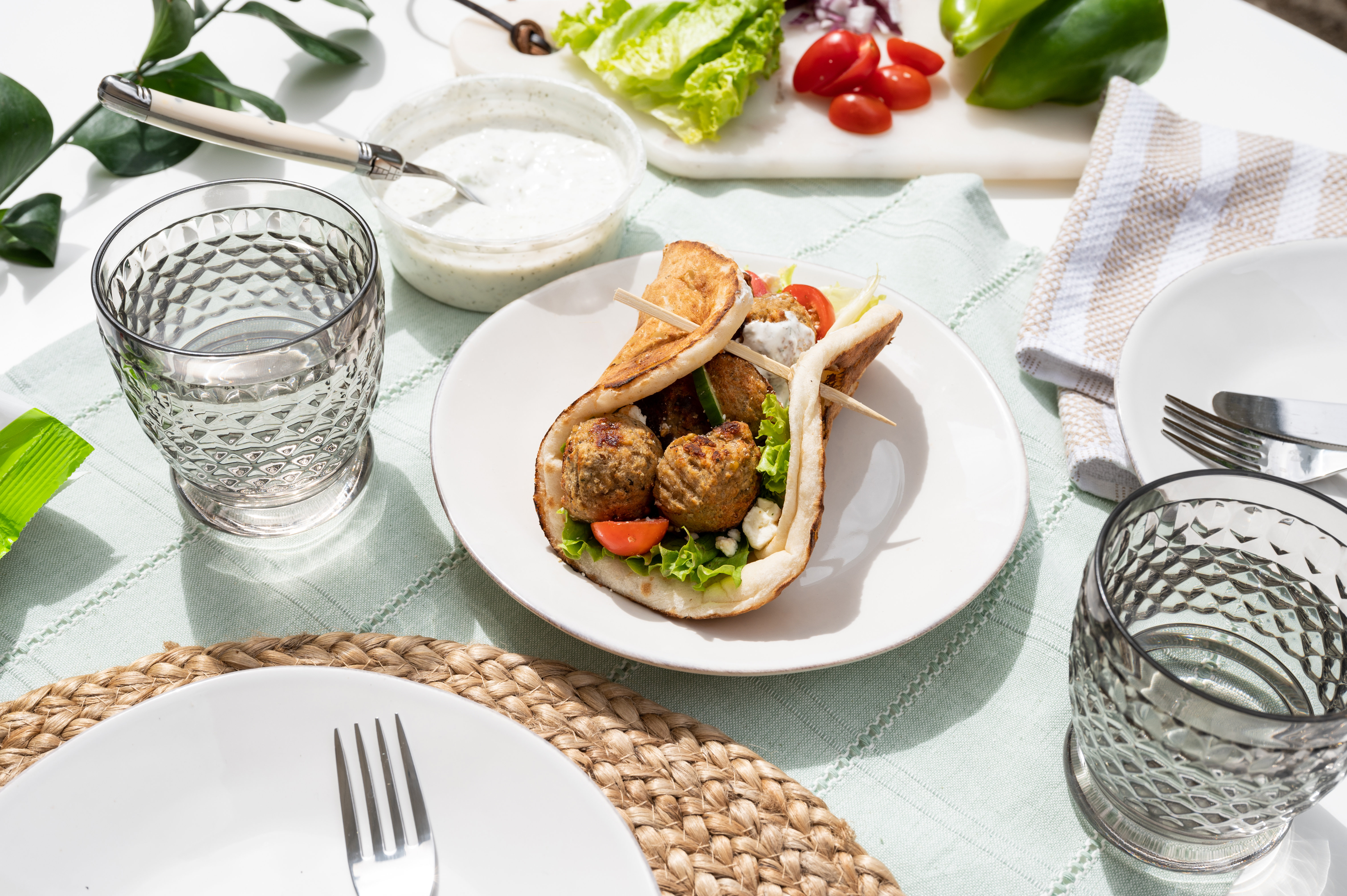 Greek Turkey Meatball Gyro with Tzatziki