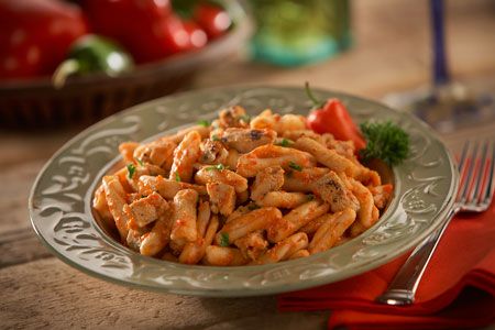 Cavatelli with Chicken in a Creamy Roasted Red Pepper Sauce - Rosina Foods  | Meatball Recipes | Pasta Recipes