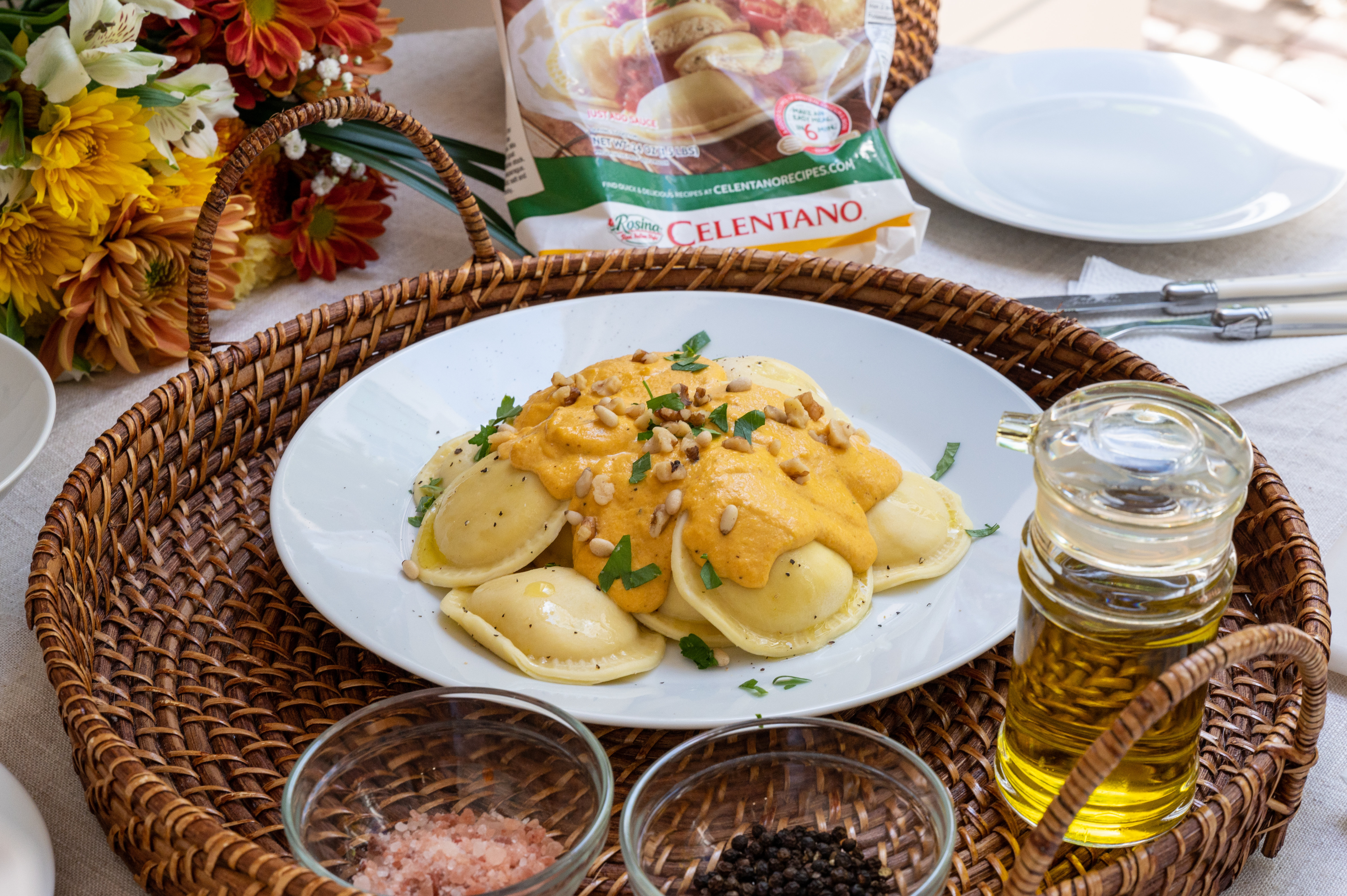 Cheese Ravioli with Pumpkin Alfredo Sauce