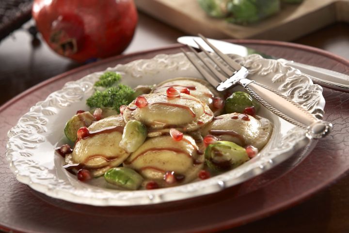 Cheese Ravioli with Roasted Brussels Sprouts and Pomegranate