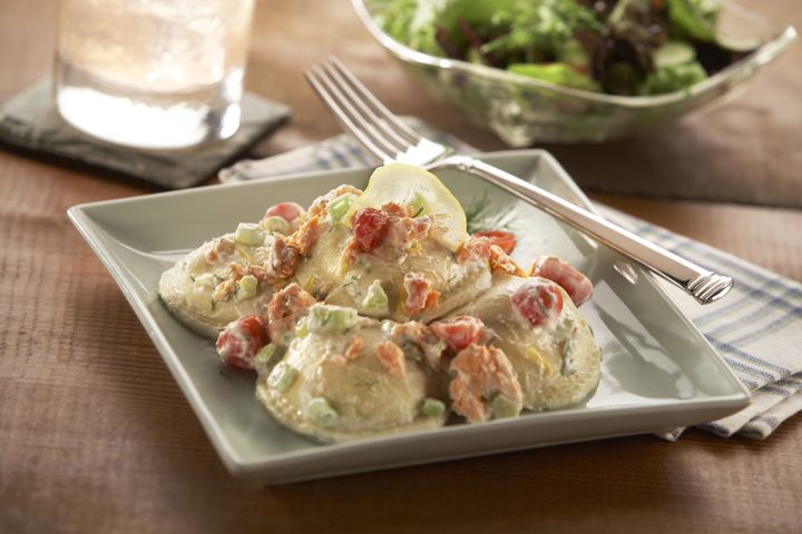 Cheese Ravioli with Smoked Salmon in a Dill, Greek Yogurt Sauce