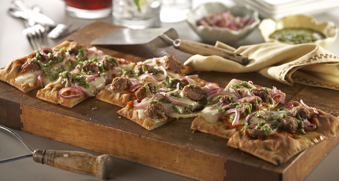 Grilled Meatball, Pesto Flatbread