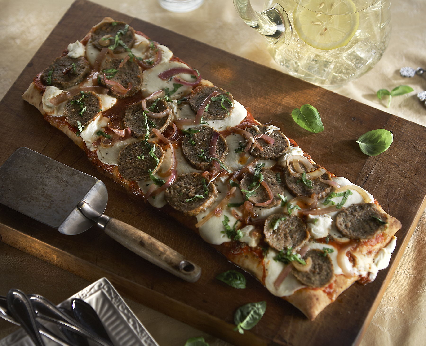 Turkey Meatball Flatbread with Ricotta, Mozzarella and Basil