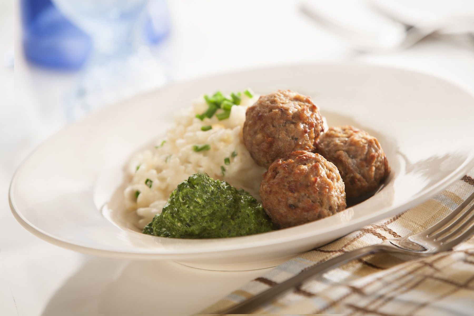 Italian - Style Meatball Risotto with Basil Pesto