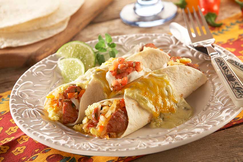 Southwest Style Meatball Breakfast Enchiladas