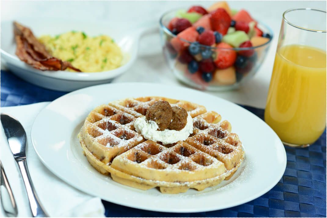 Smoky Maple Bacon Meatball Waffles